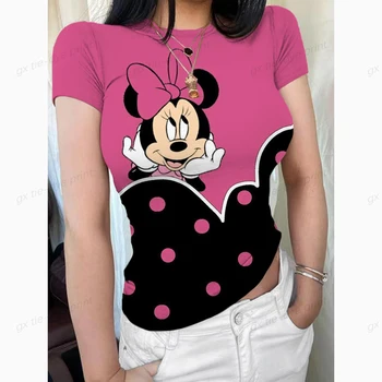 Верхняя одежда с принтом Disney Minnie Mickey Mouse, эстетическая футболка, Женская забавная футболка, уличная одежда, женская летняя женская футболка с рисунком 3