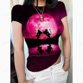 Верхняя одежда с принтом Disney Minnie Mickey Mouse, эстетическая футболка, Женская забавная футболка, уличная одежда, женская летняя женская футболка с рисунком 4
