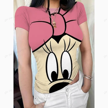 Верхняя одежда с принтом Disney Minnie Mickey Mouse, эстетическая футболка, Женская забавная футболка, уличная одежда, женская летняя женская футболка с рисунком 5