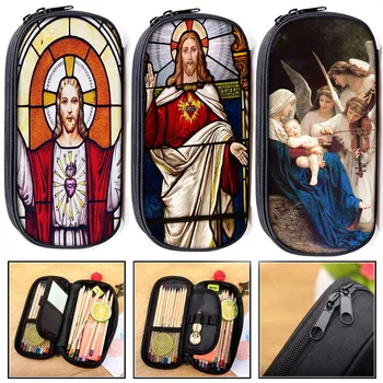Винтажные религиозные футляры с изображением Иисуса Марии, красочные косметички, женская косметичка, школьная сумка для карандашей для девочек-подростков, детские стационарные сумки