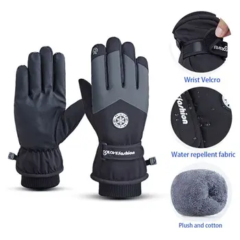 Водонепроницаемые зимние флисовые мотоциклетные велосипедные перчатки для снега, Лыжные перчатки, перчатки для верховой езды, искусственная кожа 1