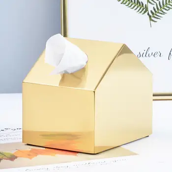Высококачественная бумажная коробка из нержавеющей стали, коробка для салфеток золотистого цвета.