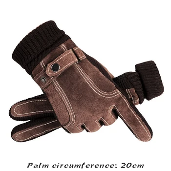 Высококачественные зимние перчатки из натуральной кожи для мужчин с плюшевой подкладкой, грелка для рук, новые мотоциклетные и велосипедные перчатки 2023 года - черный, коричневый