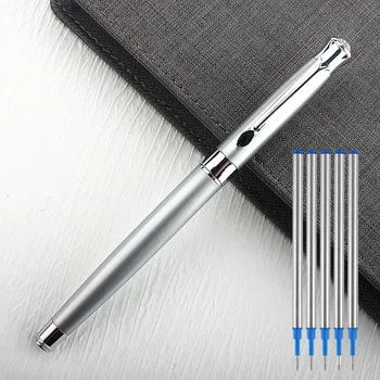 Высококачественные серебряные аксессуары, металлическая ручка-роллер, чернильные ручки, шариковая ручка, канцелярские принадлежности