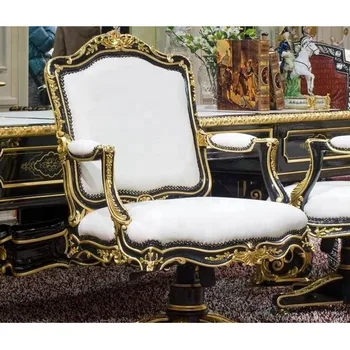 Высококачественный Классический стиль французского барокко, Роскошный дизайн, антикварная резьба по дереву, Черный с золотом Офисный письменный стол 3