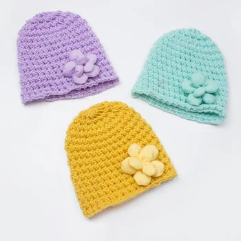 Вязаная детская шапочка для девочек и мальчиков, эластичный капор для новорожденных, осенне-зимние теплые шапки-тюрбаны, однотонная шерстяная шапочка, детские аксессуары 3