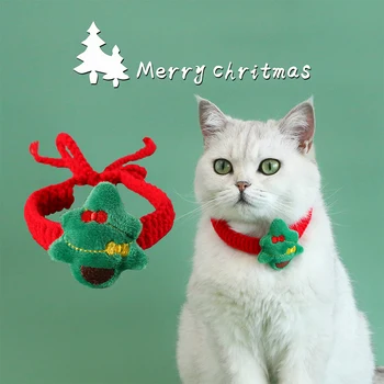 Вязаные ошейники для кошек с милым рисунком Санта Клауса, ошейник-колокольчик для собак, аксессуары для кошек, Праздничный Рождественский ошейник для собак 2