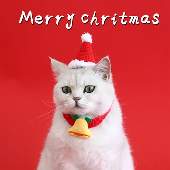 Вязаные ошейники для кошек с милым рисунком Санта Клауса, ошейник-колокольчик для собак, аксессуары для кошек, Праздничный Рождественский ошейник для собак 4
