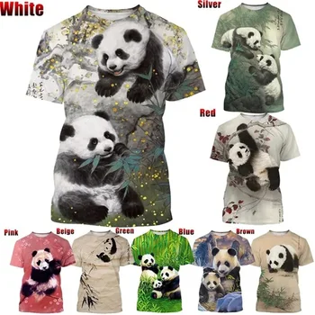 Горячая футболка с 3D-принтом с изображением Милой Панды, Популярный повседневный топ с круглым вырезом и коротким рукавом с животными, Модные Летние Мужские Женские детские футболки 0