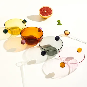 Двойная сферическая ручка, цветная стеклянная чаша для выпечки фруктов, йогурта, овсянки, Миска для завтрака, Индукционная плита, стеклянные чаши с подогревом 1