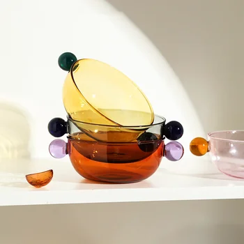 Двойная сферическая ручка, цветная стеклянная чаша для выпечки фруктов, йогурта, овсянки, Миска для завтрака, Индукционная плита, стеклянные чаши с подогревом 2
