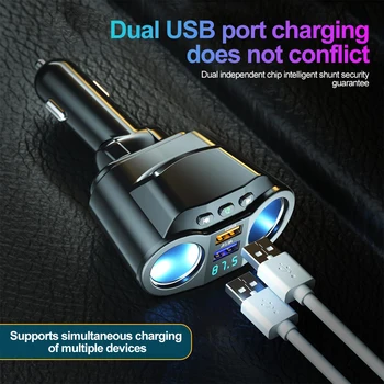Двойное Автомобильное Зарядное Устройство USB QC3.0 Разветвитель Гнезда Автомобильного Прикуривателя Адаптер Тип Розетки Питания-C + QC3.0 + 3.1A со Светодиодным Дисплеем 2