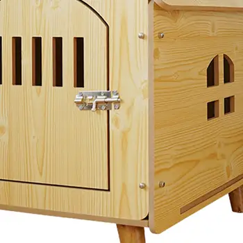 Деревянный домик для домашних животных Кошачья кровать Деревянная вентиляция Убежище для кроликов на высоких ножках с крышей Убежище для кроликов для маленьких средних собак Щенок 4