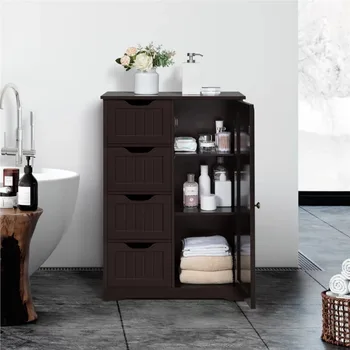Деревянный шкаф для хранения в ванной комнате Alden Design с 4 ящиками и тумбой, туалетный столик Espresso для ванной комнаты 2