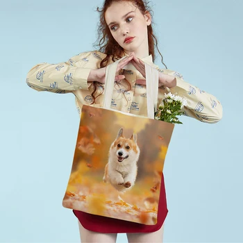 Детская дорожная сумка с собакой Вельш-корги Пемброк, женская сумка-тоут, холщовая сумка для покупок с рисунком милого домашнего животного, наплечная сумка для покупок