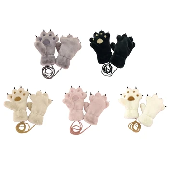 Детские зимние перчатки с рисунком когтей милых животных, Детские зимние перчатки с утолщенной флисовой подкладкой, подвесы на шею, Перчатки в подарок 0