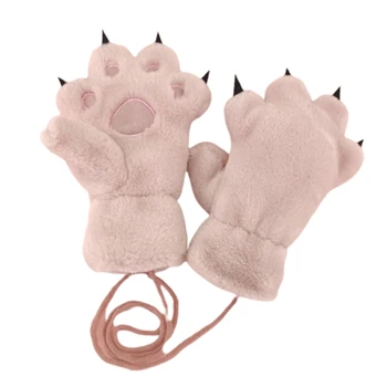 Детские зимние перчатки с рисунком когтей милых животных, Детские зимние перчатки с утолщенной флисовой подкладкой, подвесы на шею, Перчатки в подарок 1