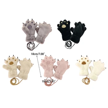 Детские зимние перчатки с рисунком когтей милых животных, Детские зимние перчатки с утолщенной флисовой подкладкой, подвесы на шею, Перчатки в подарок 5