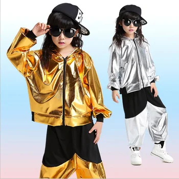 детский костюм для выступлений для девочек и мальчиков, золотой, серебряный, хип-хоп, джаз, современный бальный костюм для брейк-данса, костюмы с капюшоном, брюки для взрослых
