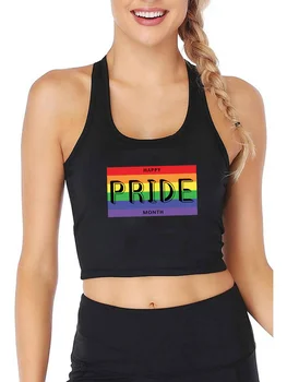 Дизайн Happy Pride Momth, сексуальный облегающий укороченный топ, бисексуальные топы с изображением флага Радуги, майка для фитнеса в тренажерном зале