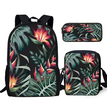 Дизайн в виде листьев гибискуса, пальмовых листьев, молодежный блокнот, сумка большой емкости на молнии, сумка-мессенджер с принтом тропических растений, студенческий пенал