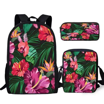 Дизайн в виде листьев гибискуса, пальмовых листьев, молодежный блокнот, сумка большой емкости на молнии, сумка-мессенджер с принтом тропических растений, студенческий пенал 3