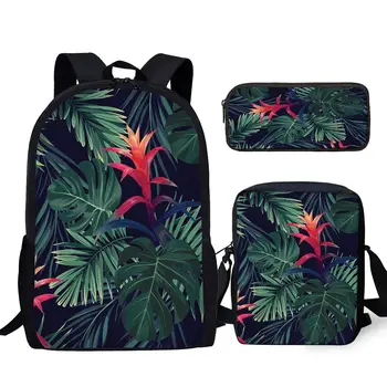 Дизайн в виде листьев гибискуса, пальмовых листьев, молодежный блокнот, сумка большой емкости на молнии, сумка-мессенджер с принтом тропических растений, студенческий пенал 4