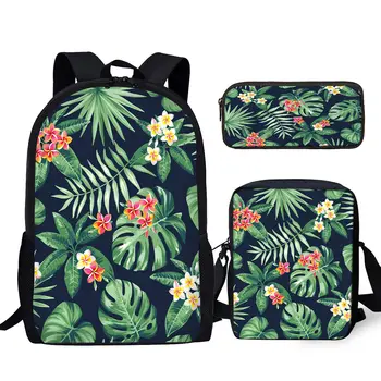 Дизайн в виде листьев гибискуса, пальмовых листьев, молодежный блокнот, сумка большой емкости на молнии, сумка-мессенджер с принтом тропических растений, студенческий пенал 5