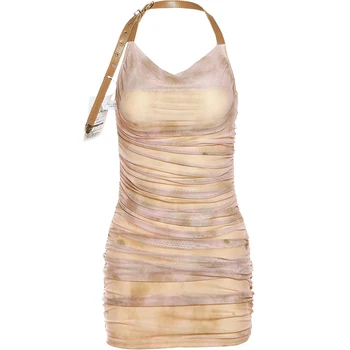 Дизайнерский темперамент, стиль взрослой леди, стиль женщины, Плиссированное сетчатое цветущее платье, домашняя сексуальная облегающая юбка с глубоким вырезом 4