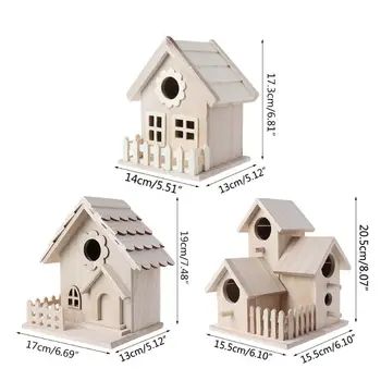 для креативного деревянного птичьего домика, Клетка для разведения, Коробка для кормления, Гнездо для сада, подвеска на заднем дворе, имитация ограждения, декор для скворечника 5