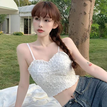 Женская мода Корейский стиль Темперамент Красота Сзади Повседневный укороченный топ Сексуальный V-образный вырез Тонкий 3D цветочный камзол 1