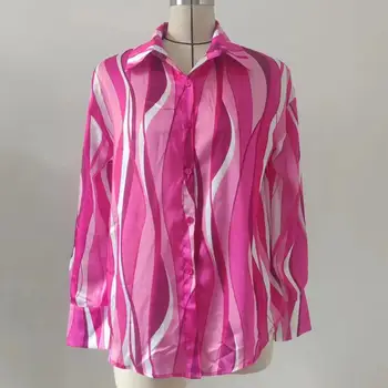 Женская осенняя рубашка, свободный однобортный кардиган в полоску, пуговицы с лацканами, длинный рукав, гладкая женская блузка средней длины. 4