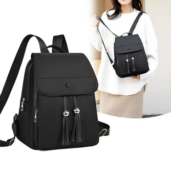 Женские рюкзаки с кисточками, Модный женский черный рюкзак, Женская дорожная сумка большой емкости, новая повседневная студенческая школьная сумка для дам 0