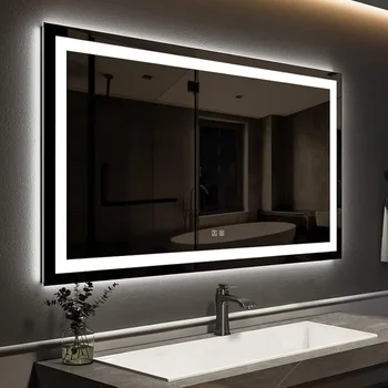 Зеркало для ванной комнаты со светодиодной подсветкой 36 X 28 дюймов, с фронтальной и противотуманной подсветкой, 3 цвета и регулируемой яркостью, зеркала без застежки для дома