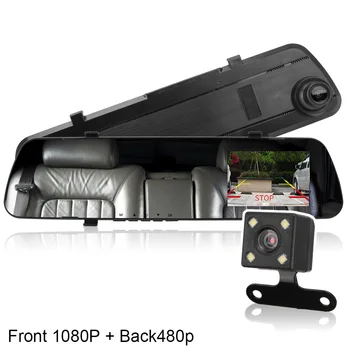 Зеркальная Видеорегистраторная Камера Full HD Cycle Recording Car DVR Dash Camera 4,3-Дюймовая Автомобильная Электроника Заднего Вида С Двойным Объективом 1080P и 480P