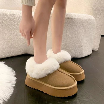 Зимние новые женские короткие зимние ботинки с круглым носком, контрастного цвета, из меха и плюша, удобные женские ботинки на толстой подошве 3