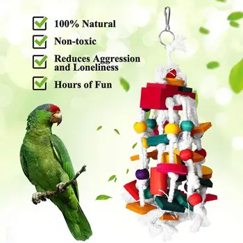 Игрушки для жевания птиц Для попугаев, разноцветные натуральные деревянные кубики, игрушка для обогащения, Разноцветная натуральная экологичная игрушка для обогащения 1