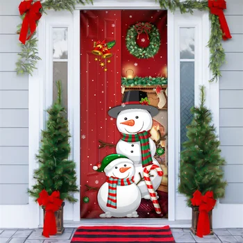 Изготовленные на заказ обои с Рождеством, наклейки на дверь с изображением Санта-Клауса и Лося, Фестивальные украшения для дома, Самоклеящиеся обои, фреска 2