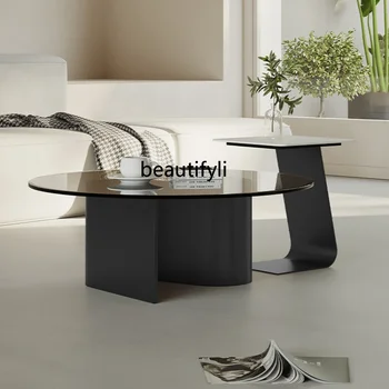 Итальянская минималистская комбинация большого и маленького чайных столиков Современный минималистский Чайный столик из черного стекла