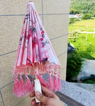 Китайская шелковая ткань, костюм Древней Хань, реквизит для фотосъемки, зонтик с кисточками, Старинный тканевый зонтик, классический танцевальный зонтик