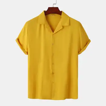 Классический однотонный стильный топ с отложным воротником, удобная повседневная рубашка, однотонная мужская повседневная рубашка для отпуска 0