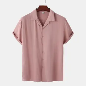 Классический однотонный стильный топ с отложным воротником, удобная повседневная рубашка, однотонная мужская повседневная рубашка для отпуска 1