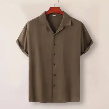 Классический однотонный стильный топ с отложным воротником, удобная повседневная рубашка, однотонная мужская повседневная рубашка для отпуска 2