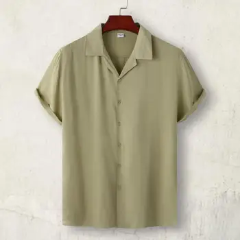 Классический однотонный стильный топ с отложным воротником, удобная повседневная рубашка, однотонная мужская повседневная рубашка для отпуска 4