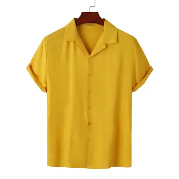 Классический однотонный стильный топ с отложным воротником, удобная повседневная рубашка, однотонная мужская повседневная рубашка для отпуска 5