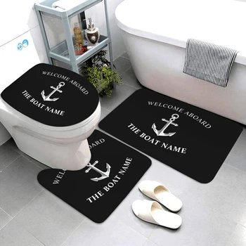Коврики для ванной Black Nautical Collection, товары для ванной комнаты, коврики для ванной Anchor, настраиваемый набор ковриков для ванной из трех частей 3