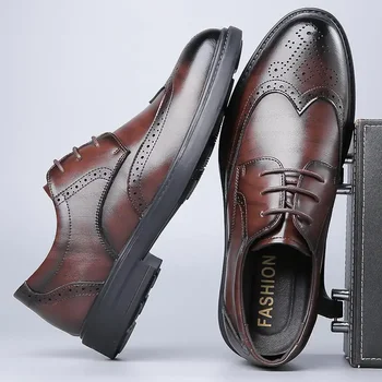 Кожаная обувь Мужская Осенняя деловая официальная одежда в британском стиле, повседневная маленькая кожаная обувь в стиле ретро, мужская рабочая модная обувь для мальчиков 3