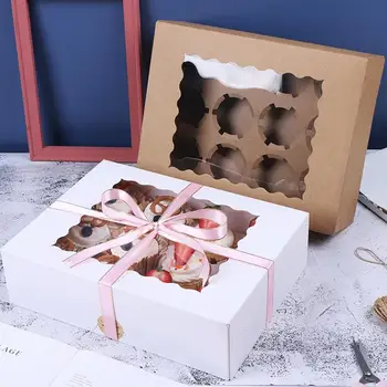 Коробки для выпечки Коробки из Крафт-бумаги Бумажные коробки для кексов 10шт Коробки для выпечки кондитерских изделий из Крафт-бумаги С прозрачным окошком для кексов