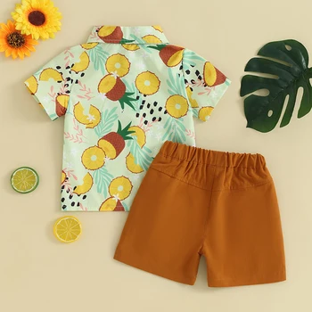 Короткий комплект для мальчика в гавайском стиле, летний Джентльменский костюм для мальчика, рубашка с принтом фруктового дерева с коротким рукавом, шорты, одежда