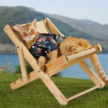 Кошачий стул для домашних животных Сизаль для кресла с откидной спинкой Регулируемые Новые принадлежности для щенков Диван-кровать Little s Wood Комфорт для сна Собачье гнездо 0